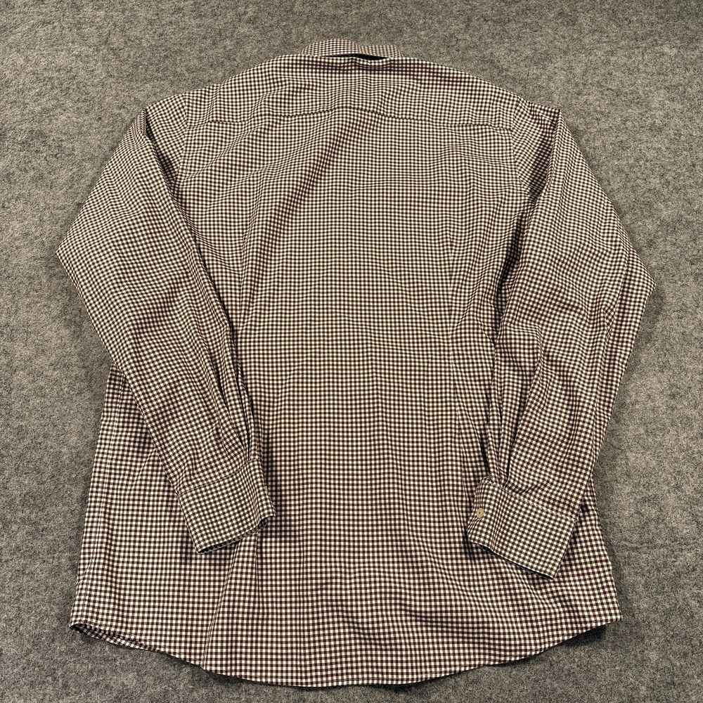 Eton Dress Shirt Mens Extra Large Brown Gingham Check Long Sleeve Spread Collar - Picture 9 of 12